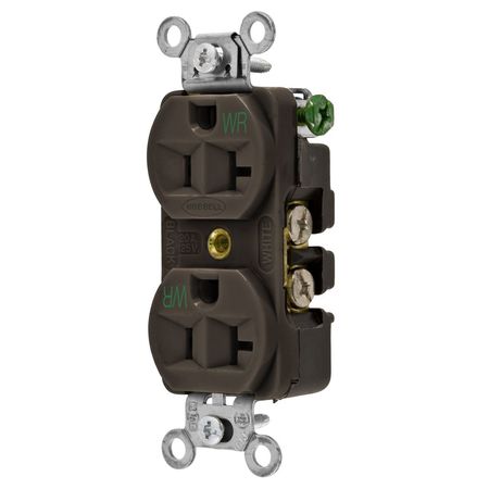 HUBBELL WIRING DEVICE-KELLEMS Straight Blade Devices, Weather Resistant Receptacles, Duplex, Commercial/Industrial Grade, 2-Pole 3-Wire Grounding, 15A 125V, 5-15R, Brown 5362WR